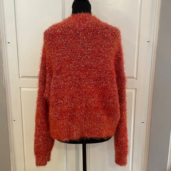 Free People Stardust Orange Pullover Knit Sweater Women's Small oversized shag - Picture 2 of 10